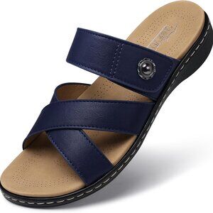 Women Slides Summer Sandals Arch Support Adjustable Open Toe Flat Size 5-11